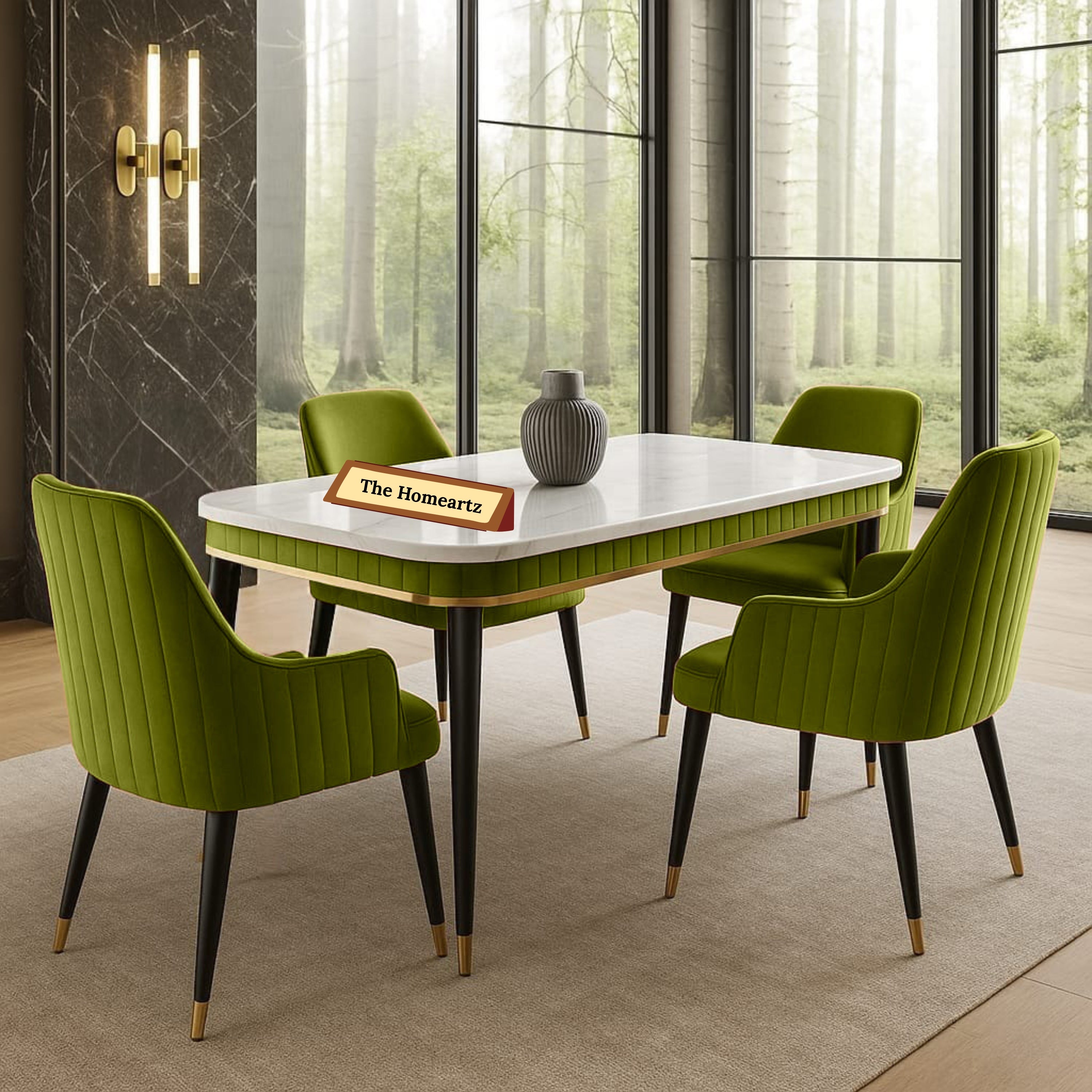 The Homeartz 4-Seater Modern Wooden Dining Table Set | Created Italian Statuario Marble Top | Elegant Composite Marble Table with 4 Chairs