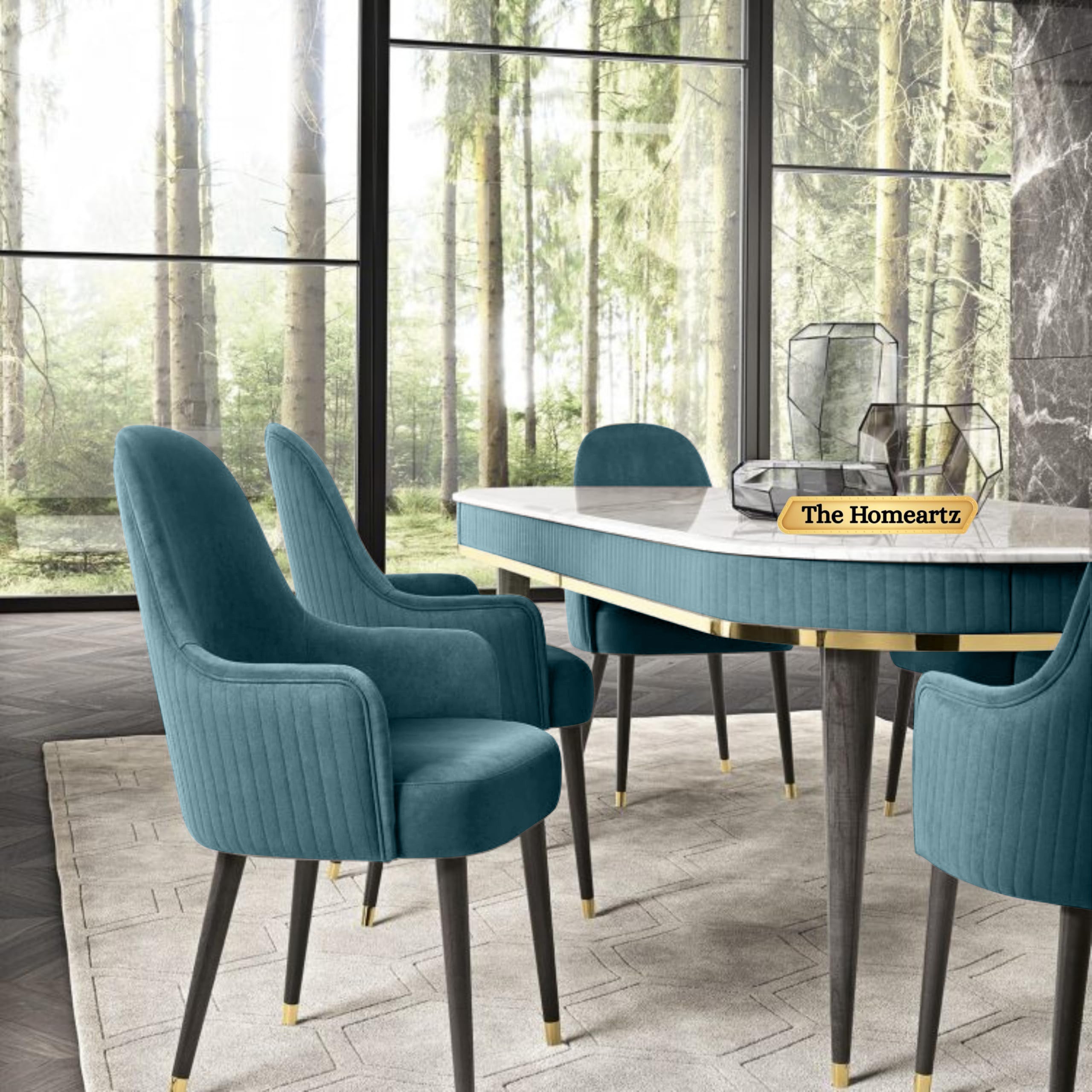 The Homeartz 4-Seater Modern Wooden Dining Table Set | Created Italian Statuario Marble Top | Elegant Composite Marble Table with 4 Chairs